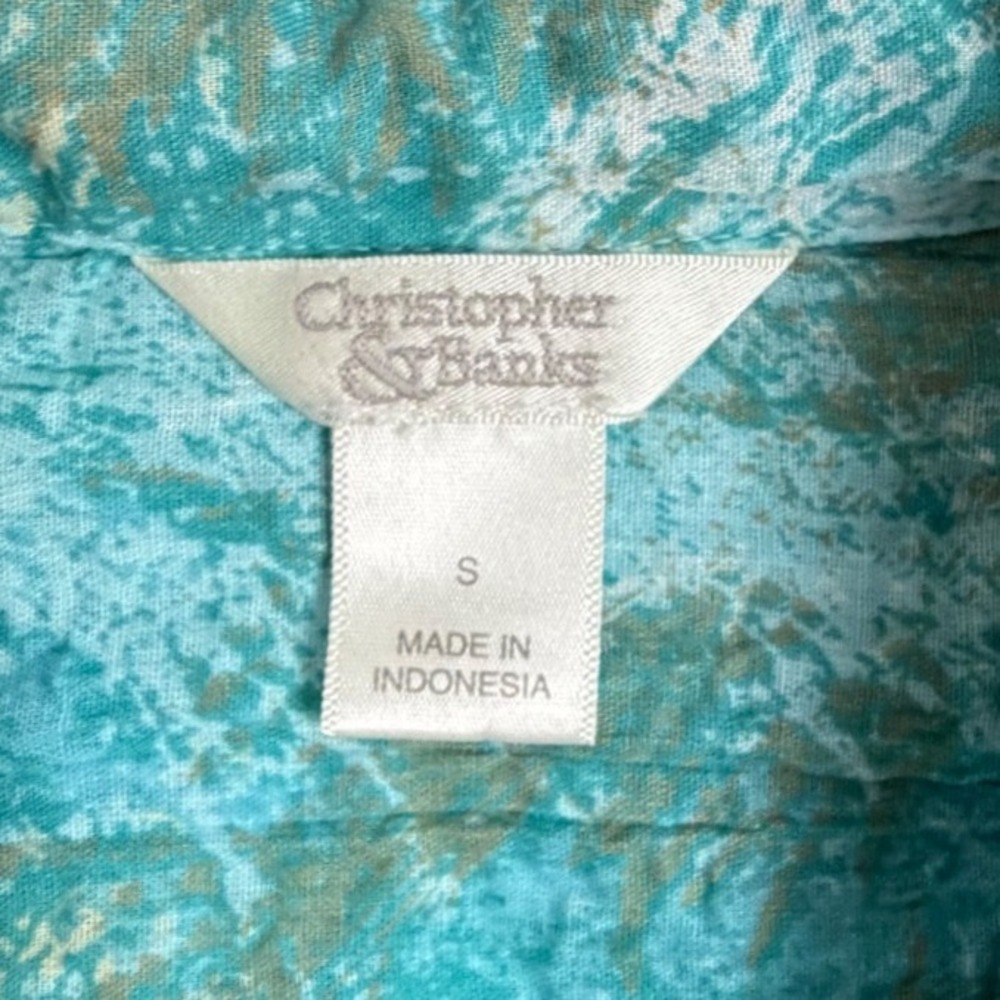 Christopher & Banks Womens Teal Green Crinkle Button Down Shirt 3/4 Sleeve Small - Picture 7 of 8